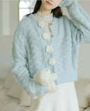 Blue Knitted Rose Buttoned Cardigan- Outfit