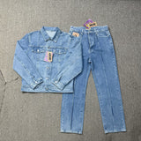 Devil Island Denim Suit High Street Western Denim Jacket Baggy Jeans Trend