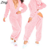 New Year Sleepwear Home Clothes 3D Ear Buttoned Flap Functional Fluffy Lounge Jumpsuit Hooded Playsuit One Piece Suit