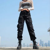 SUCHCUTE High Waist Tooling Pants For Women Plus Size Pockets Hot Lasdies Street Wear Patchwork Pencil Sweat Bottom Korean