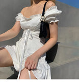Women's Dress 2021 Fashion elegant bow white female mini dress summer party cute sexy french romantic silk dress
