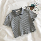 Tshirt Crop Top harajuku vintage tops dropshipping tees kpop aesthetic korean style Short Sleeve Solid POLO kawaii
