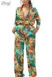 Pieces Women's Sets 2023 Summer Autumn Flower Print Blouse Shirt Suit Tops And Pants Suits Two Piece Set Tracksuit