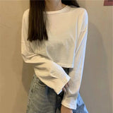 Long Sleeve T-shirts Women Basic Crop Tops Simple All-match Loose Japanese Style Causal Tshirts Female Daily Ulzzang