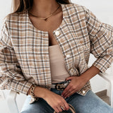 Spring Women Buttons Cardigan coat Elegant casual Short Jacket Casual o neck Long Sleeve coat office Lady plaid print