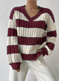 And Winter New Sweater Fashion Retro Stripe Knitted Shirt Languid Loose