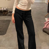 Zingj Style Design Sense Turned Waist Solid Color Knit Pants Women's Low Waist White Loose Straight Tube Casual