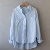 2025 Spring And Autumn Dress Gentle Wind Folded On The Coat Soft Milk Blue Loose Thin Casual Ocean Shirt