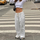 Summer New Spice Girls' Elastic Ribbon Fashion Low-Waist Wide-Legged Leisure