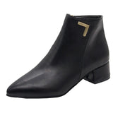 Zingj Boots Women Fall 2023 New Frosted PU Heel Ankle Boots Color Martin Boots Thick Heel Pointed Women's Boots- Outfit
