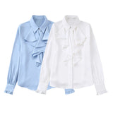 Lotus Leaf Laminated Decorative Satin Texture Shirt 2102796 In Early