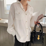 Plus Size Women White Shirts Single-breasted Lapel Female Blouses Tops New Cotton Solid Office Ladies Shirt Femme