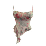 Shoot 辣tie Bra Irregular Sling Sling Vest Slimming Print Mesh Sleeveless Top