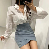 Ladies Skirt Spring Autumn Solid Color Womens Mini Skirt Sexy Clubwear High Waist Pencil Cross Skirt For Women Size