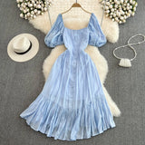 Zingj French Tea Bubble Sleeves Show Thin, Advanced Temperament Dress, Palace Style Design, A-Shaped Skirt,