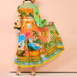 Women's Temperament Print Lantern Sleeve Belt Shirt Dress Dress