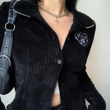 SUCHCUTE Gothic Embroider Knited Women's Outwear Dark Academic Casual Preppy Style Coats Autumn Winter Long Sleeve