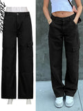 Brown Vintage Baggy Jeans Women 90s Streetwear Pockets Wide Leg Cargo Pants Low Waist Straight Denim