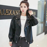 Zingj Spring And Autumn New Korean Version Of Women PU Leather Female Short Loose Small Coat Motorcycle Suit Leather