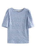 O-Neck Short Slevee Women T-Shirts Solid 2022 Summer New Art Women Tops Texture Sense French Bubble Half Sleeve
