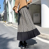 Zingj Knitted Skirt Korean Version High Waist Spliced A-Shaped Skirt With Sweater Medium-Length Bottomed Woolen