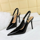 Zingj Rear Empty Shoes Banquet High Heels Pointed Hollow Out Metal Chain Back Trip Belt High Heel Single Shoes