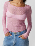 Women Lace Floral T-shirts Crop Tops Long Sleeve Slim Mesh Sheer See Through Tees Shirts Summer Party Streetwear 2025 211-1-Outfit
