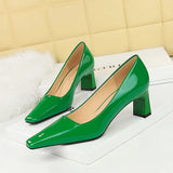 Zingj Fashion Simple High With Thick With Shallow Square Head Bright Patent Leather Commuting Versatile Women's Shoes Single