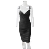 Spaghetti Strap Backless Ruched Dress Solid Sleeveless Long Dresses Ladies Streetwear Elastic Modal Party