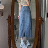 Skirts Women Blue Denim Button Slender Retro High Waist A-line Students Korean Style Hipster All-match Nice Quality