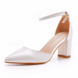 Cm Thick Heel Tip Small White Shoes Low Thick Heel In Hollow Sandals Spring Square Heel Women's Shoes White Bridal