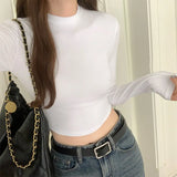 And Slim Long-Sleeved T-Shirt Women's Early Autumn New Style Solid Color Underneath T-Shirt Short Style