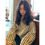 Striped Shirt Long Sleeve Top Vintage Shirt Oversized Tunic Women's Summer Tops 2023 Elegant Social Women's
