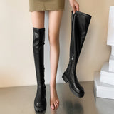 Zingj Celebrity Skin Face Thick Bottom Elastic Over The Knee Boots Autumn And Winter Square Head Long Women's