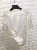 summer retro style stylish bright silk woman tops shiny loose short sleeve t-shirt sexy club aesthetic harajuku women