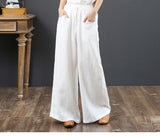 Cotton Linen Women Pants Summer 2021 Elastic Waist Solid Wide Leg Loose Female Pants Top Quality 9 Point Pants