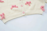 White Short Pink Bow Cardigan- Outfit