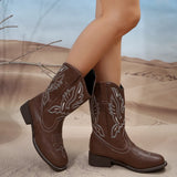 Zingj Embroidered Western Cowboy Boots Female Qiu Dong 2023 New Maillard V Thick Heel Ankle Boots