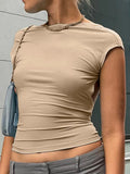 Sleeve Backless Tops Women Multi Ways Wear 2024 Skinny Basic Summer Slim Cropped Cut Out Sexy T Shirt Crop