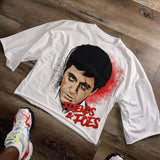 Vintage T-Shirt Men's High Street Creative Pattern Printing Round Collar Short-Sleeved Cotton Super Loose Short