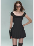 Black Pleated Strap Mini Dress- Outfit