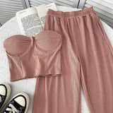 Zingj Slim Show Thin Wipe Chest Vest Top High Waist Show Thin Wide Leg Pants Casual Pants Two Pieces Of Female Summer