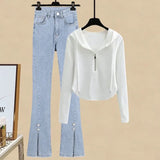 Zingj Slim Hot Girl Top With A Two-Piece Set With Slit Jeans-Outfit