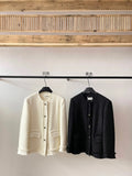 [Daihe] Autumn New Leisure Round Collar Beard Side Versatile Single Breasted Long Small Fragrant Wind Coat H7127-Outfit