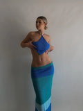 Fashion Knitted Summer Holiday Beach 2 Piece Sets Outfits for Women Elegant Top and Skirt Sexy Matching Sets Co-Ord