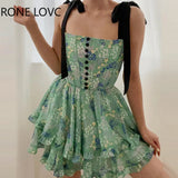 Women Cami Floral Button Belt Mini Layered Summer Sweet