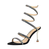 Zingj Sexy Nightclub Banquet Women's Shoes With High Heel Snaking With Diamond Toe