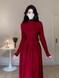 Zingj Korean Version Of The Semi-High Collar Slim And Slim, The Little Man With A Sense Of Advanced Splicing Knitted Bottomed Dress
