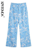 Women Fashion Strapless Printed Bustier And High Waist Straight Pants Female Two Pieces Sets