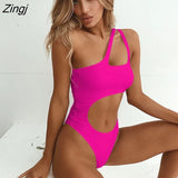 White One Shoulder Bodysuit Women Summer Top Sleeveless Hollow Out Bodycon Rompers Sexy Jumpsuit Women Beach